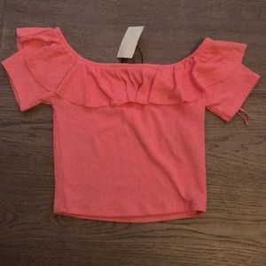 Off shoulder coral top